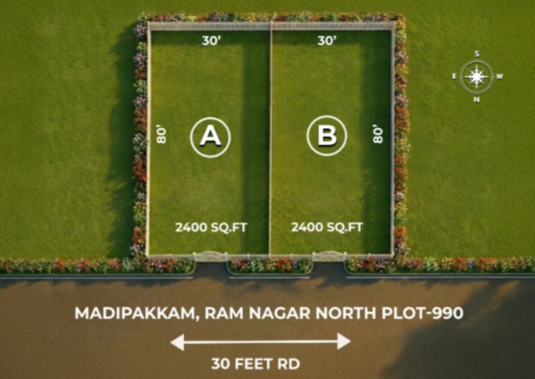 CMDA approved plot for sale in Madipakkam, 2400 sqft north-facing plot near Velachery Railway Station